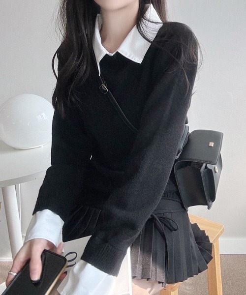 yuue' ( wear )(ユーイ)の「シャツレイヤードニットトップス(ニット/セーター・レディース・グレー/ネイビー/ブラック・FREE)」の6枚目の写真