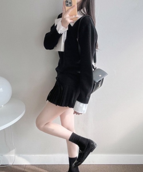 yuue' ( wear )(ユーイ)の「シャツレイヤードニットトップス(ニット/セーター・レディース・グレー/ネイビー/ブラック・FREE)」の8枚目の写真