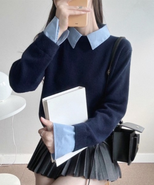 yuue' ( wear )(ユーイ)の「シャツレイヤードニットトップス(ニット/セーター・レディース・グレー/ネイビー/ブラック・FREE)」の21枚目の写真