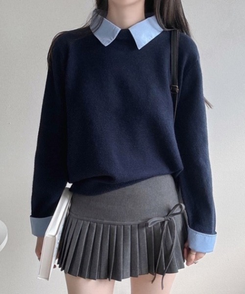 yuue' ( wear )(ユーイ)の「シャツレイヤードニットトップス(ニット/セーター・レディース・グレー/ネイビー/ブラック・FREE)」の22枚目の写真