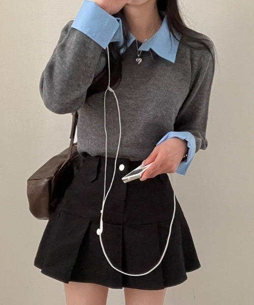 yuue' ( wear )(ユーイ)の「シャツレイヤードニットトップス(ニット/セーター・レディース・グレー/ネイビー/ブラック・FREE)」の15枚目の写真