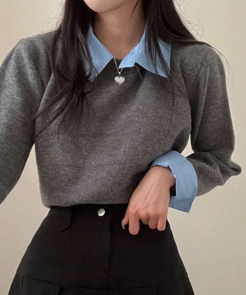 yuue' ( wear )(ユーイ)の「シャツレイヤードニットトップス(ニット/セーター・レディース・グレー/ネイビー/ブラック・FREE)」の16枚目の写真