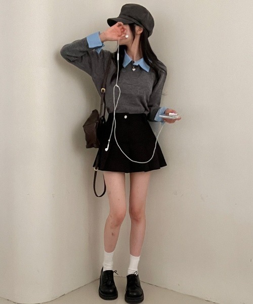 yuue' ( wear )(ユーイ)の「シャツレイヤードニットトップス(ニット/セーター・レディース・グレー/ネイビー/ブラック・FREE)」の20枚目の写真