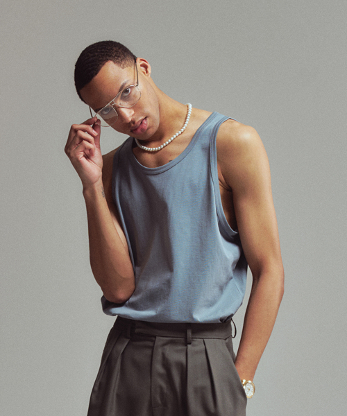ERER(エルエル)の「メンズ ベーシック タンクトップ スカイブルー(Tシャツ/カットソー・レディース・スカイブルー・4)」の5枚目の写真