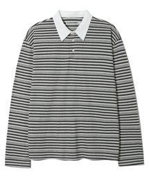 BASEMOMENT（ベースモーメント）の「ストライプラグビーTシャツメランジグレー（ポロシャツ）」