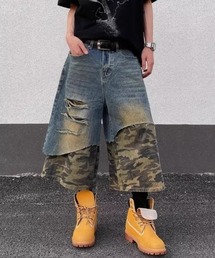 lilful（リルフル）の「【26年春夏新作】迷彩切り替え七分丈ワイドデニムパンツ（デニムパンツ）」