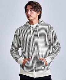 『JEMORGAN LONG JOHNS/ジェーイーモーガンロングジョーンズ』CVCワッフルフルボーダーZIPパーカー【+】