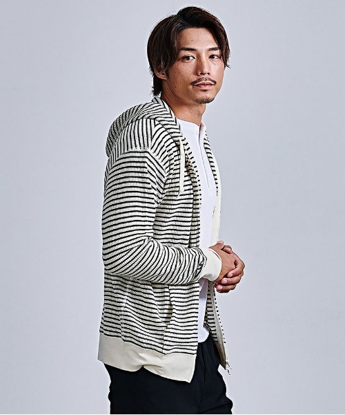 JEMORGAN(ジェーイーモーガン)の「『JEMORGAN LONG JOHNS/ジェーイーモーガンロングジョーンズ』CVCワッフルフルボーダーZIPパーカー【+】(パーカー・メンズ・ネイビー/ナチュラル・XL/L/M)」の3枚目の写真