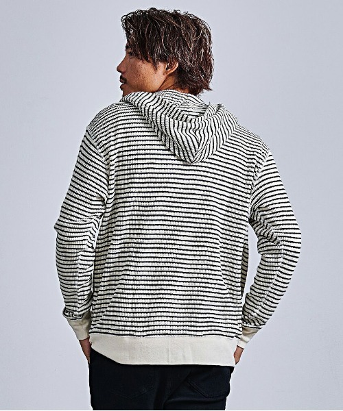 JEMORGAN(ジェーイーモーガン)の「『JEMORGAN LONG JOHNS/ジェーイーモーガンロングジョーンズ』CVCワッフルフルボーダーZIPパーカー【+】(パーカー・メンズ・ネイビー/ナチュラル・XL/L/M)」の4枚目の写真