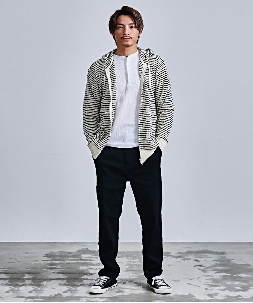 JEMORGAN(ジェーイーモーガン)の「『JEMORGAN LONG JOHNS/ジェーイーモーガンロングジョーンズ』CVCワッフルフルボーダーZIPパーカー【+】(パーカー・メンズ・ネイビー/ナチュラル・XL/L/M)」の5枚目の写真