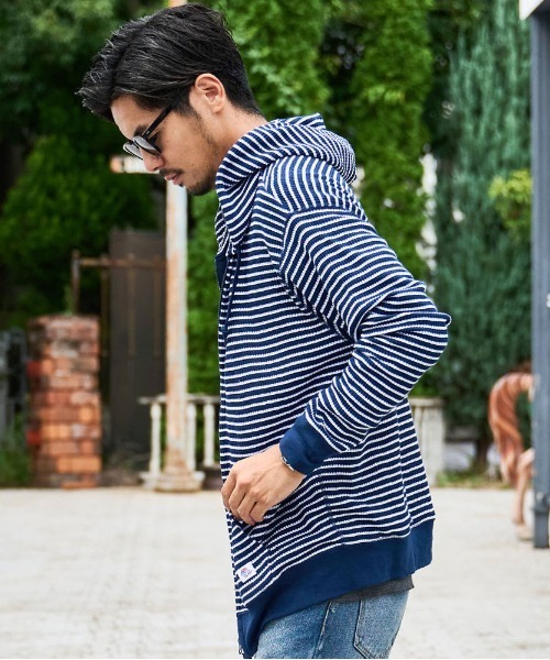 JEMORGAN(ジェーイーモーガン)の「『JEMORGAN LONG JOHNS/ジェーイーモーガンロングジョーンズ』CVCワッフルフルボーダーZIPパーカー【+】(パーカー・メンズ・ネイビー/ナチュラル・XL/L/M)」の6枚目の写真