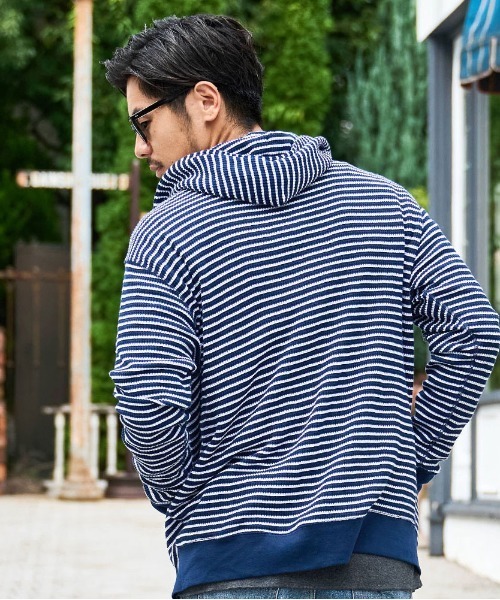 JEMORGAN(ジェーイーモーガン)の「『JEMORGAN LONG JOHNS/ジェーイーモーガンロングジョーンズ』CVCワッフルフルボーダーZIPパーカー【+】(パーカー・メンズ・ネイビー/ナチュラル・XL/L/M)」の7枚目の写真