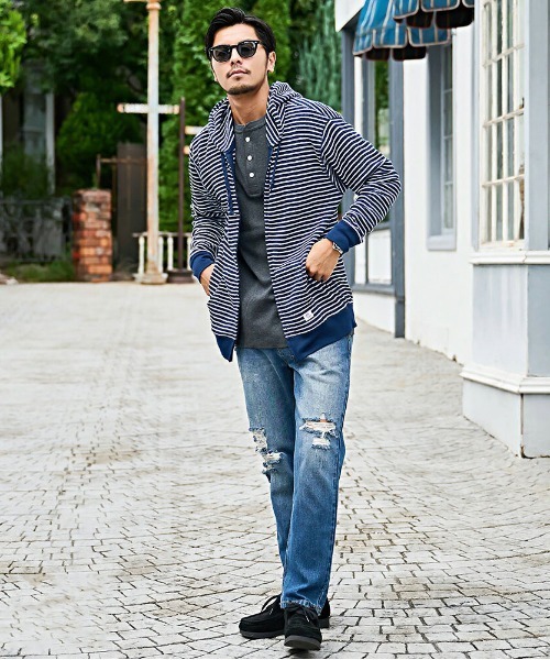 JEMORGAN(ジェーイーモーガン)の「『JEMORGAN LONG JOHNS/ジェーイーモーガンロングジョーンズ』CVCワッフルフルボーダーZIPパーカー【+】(パーカー・メンズ・ネイビー/ナチュラル・XL/L/M)」の8枚目の写真