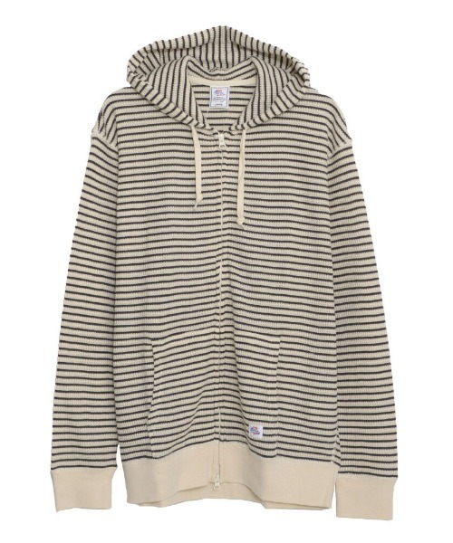 JEMORGAN(ジェーイーモーガン)の「『JEMORGAN LONG JOHNS/ジェーイーモーガンロングジョーンズ』CVCワッフルフルボーダーZIPパーカー【+】(パーカー・メンズ・ネイビー/ナチュラル・XL/L/M)」の9枚目の写真
