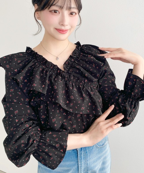 セール】2WAYオフショルフリル長袖花柄ブラウス（シャツ/ブラウス