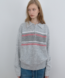 CACELE（カッセル）の「MULTI STRIPE POLO KNIT, MELANGE GRAY（ニット/セーター）」