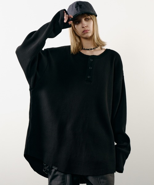 AIVER(アイバー)の「AIVER ヘビーワッフルモンスターL/S TEE(Tシャツ/カットソー・メンズ・チャコールグレー/ブラック・FREE)」の4枚目の写真
