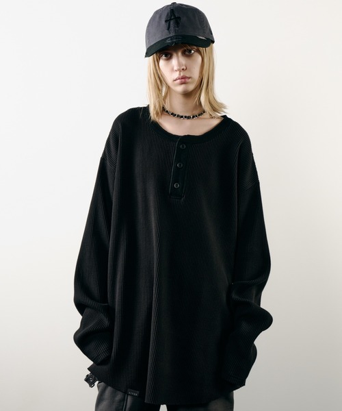 AIVER(アイバー)の「AIVER ヘビーワッフルモンスターL/S TEE(Tシャツ/カットソー・メンズ・チャコールグレー/ブラック・FREE)」の3枚目の写真