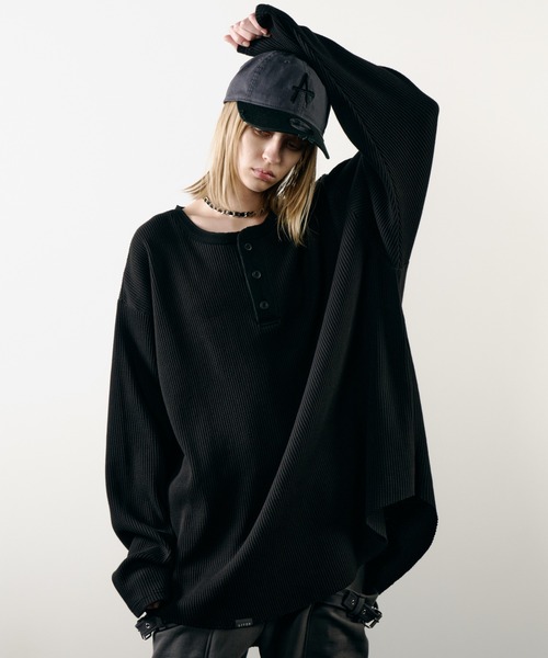 AIVER(アイバー)の「AIVER ヘビーワッフルモンスターL/S TEE(Tシャツ/カットソー・メンズ・チャコールグレー/ブラック・FREE)」の5枚目の写真