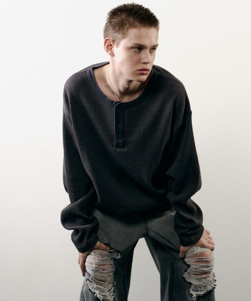 AIVER(アイバー)の「AIVER ヘビーワッフルモンスターL/S TEE(Tシャツ/カットソー・メンズ・チャコールグレー/ブラック・FREE)」の19枚目の写真