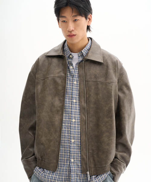 PLACESTUDIOMAN（プレイススタジオメンズ）の「クラックピグメントオーバーサイズリベットポケットツーウェイレザージャケット[ブラウン]（ライダースジャケット・メンズ・ブラウン・FREE）」の3枚目の写真