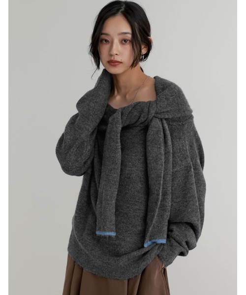 Re:EDIT(リエディ)の「モヘアタッチ肩掛けレイヤード風ワンショルダーニットトップス(ニット/セーター・レディース・アイボリー/ブラック/ブラウン/チャコールグレー・MEDIUM/LARGE)」の19枚目の写真