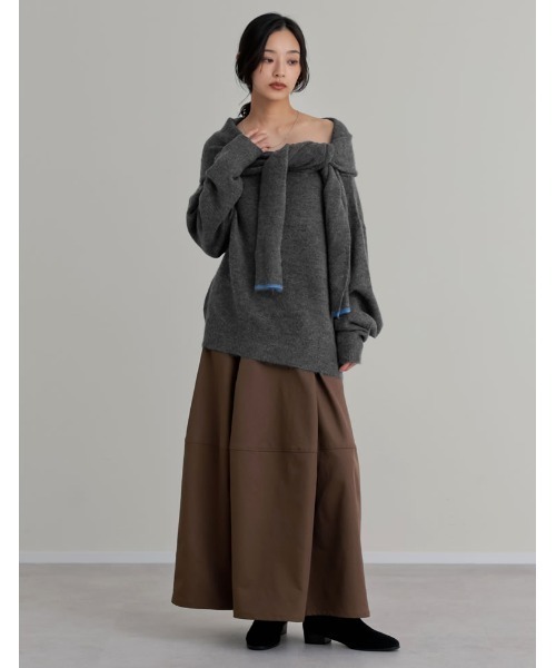 Re:EDIT(リエディ)の「モヘアタッチ肩掛けレイヤード風ワンショルダーニットトップス(ニット/セーター・レディース・アイボリー/ブラック/ブラウン/チャコールグレー・MEDIUM/LARGE)」の17枚目の写真
