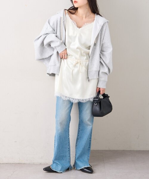 CIAOPANIC TYPY（チャオパニックティピー）の「サテンレースウエストドロストキャミチュニック（チュニック・レディース・ブラック/サックスブルー/オフホワイト・ONE SIZE）」の6枚目の写真