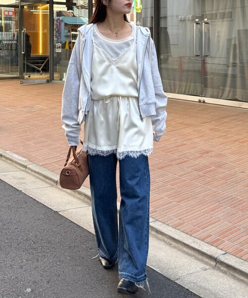 CIAOPANIC TYPY（チャオパニックティピー）の「サテンレースウエストドロストキャミチュニック（チュニック・レディース・ブラック/サックスブルー/オフホワイト・ONE SIZE）」の10枚目の写真