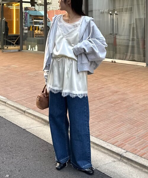 CIAOPANIC TYPY（チャオパニックティピー）の「サテンレースウエストドロストキャミチュニック（チュニック・レディース・ブラック/サックスブルー/オフホワイト・ONE SIZE）」の11枚目の写真