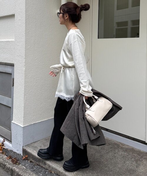 CIAOPANIC TYPY（チャオパニックティピー）の「サテンレースウエストドロストキャミチュニック（チュニック・レディース・ブラック/サックスブルー/オフホワイト・ONE SIZE）」の13枚目の写真