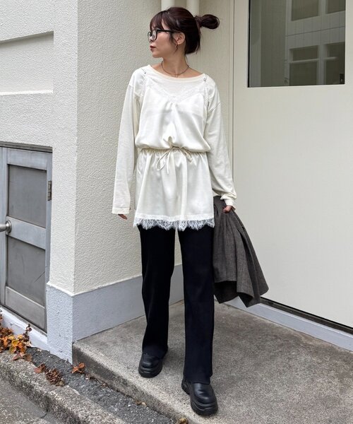 CIAOPANIC TYPY（チャオパニックティピー）の「サテンレースウエストドロストキャミチュニック（チュニック・レディース・ブラック/サックスブルー/オフホワイト・ONE SIZE）」の14枚目の写真