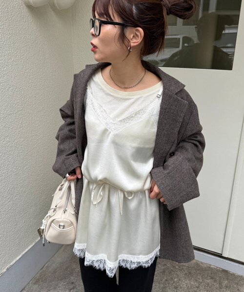 CIAOPANIC TYPY（チャオパニックティピー）の「サテンレースウエストドロストキャミチュニック（チュニック・レディース・ブラック/サックスブルー/オフホワイト・ONE SIZE）」の15枚目の写真