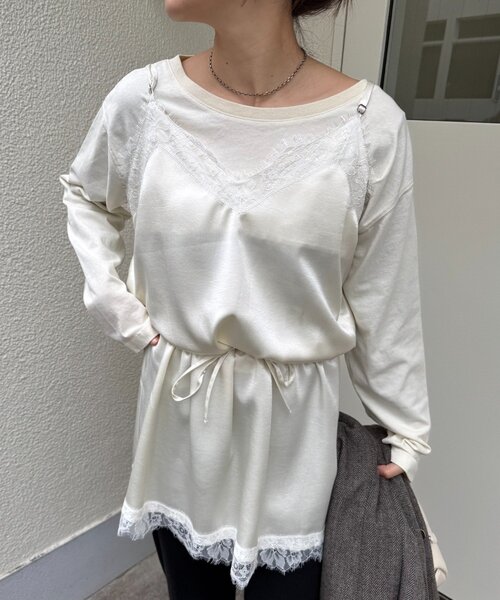 CIAOPANIC TYPY（チャオパニックティピー）の「サテンレースウエストドロストキャミチュニック（チュニック・レディース・ブラック/サックスブルー/オフホワイト・ONE SIZE）」の16枚目の写真