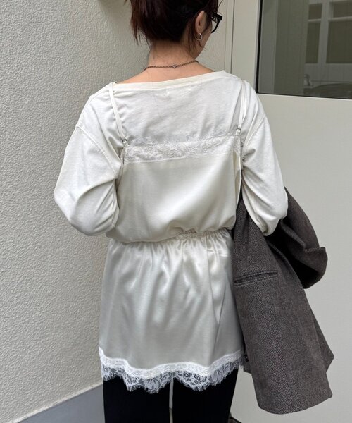 CIAOPANIC TYPY（チャオパニックティピー）の「サテンレースウエストドロストキャミチュニック（チュニック・レディース・ブラック/サックスブルー/オフホワイト・ONE SIZE）」の18枚目の写真