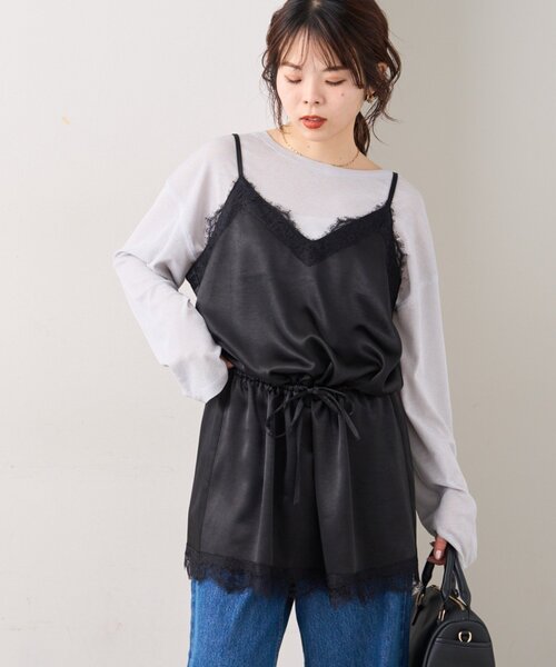 CIAOPANIC TYPY（チャオパニックティピー）の「サテンレースウエストドロストキャミチュニック（チュニック・レディース・ブラック/サックスブルー/オフホワイト・ONE SIZE）」の19枚目の写真