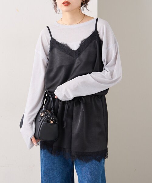 CIAOPANIC TYPY（チャオパニックティピー）の「サテンレースウエストドロストキャミチュニック（チュニック・レディース・ブラック/サックスブルー/オフホワイト・ONE SIZE）」の20枚目の写真