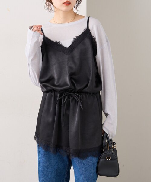 CIAOPANIC TYPY（チャオパニックティピー）の「サテンレースウエストドロストキャミチュニック（チュニック・レディース・ブラック/サックスブルー/オフホワイト・ONE SIZE）」の22枚目の写真