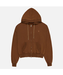 WASHED RUFFLE HOODIE ZIP-UP / BROWN