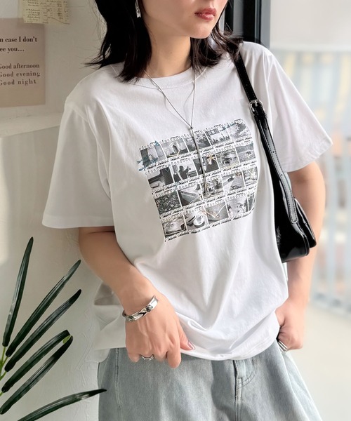 classicalelf(クラシカルエルフ)の「【接触冷感機能付き】ただのTシャツじゃ、終わらない。フィルムネガフォトプリント×ラクガキ刺繍Tシャツ(半袖)(Tシャツ/カットソー・レディース・チャコール/ブラック/オフホワイト・LARGE/MEDIUM/SMALL/X-LARGE)」の9枚目の写真