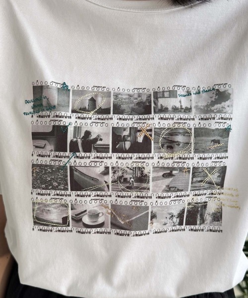classicalelf(クラシカルエルフ)の「【接触冷感機能付き】ただのTシャツじゃ、終わらない。フィルムネガフォトプリント×ラクガキ刺繍Tシャツ(半袖)(Tシャツ/カットソー・レディース・チャコール/ブラック/オフホワイト・LARGE/MEDIUM/SMALL/X-LARGE)」の11枚目の写真