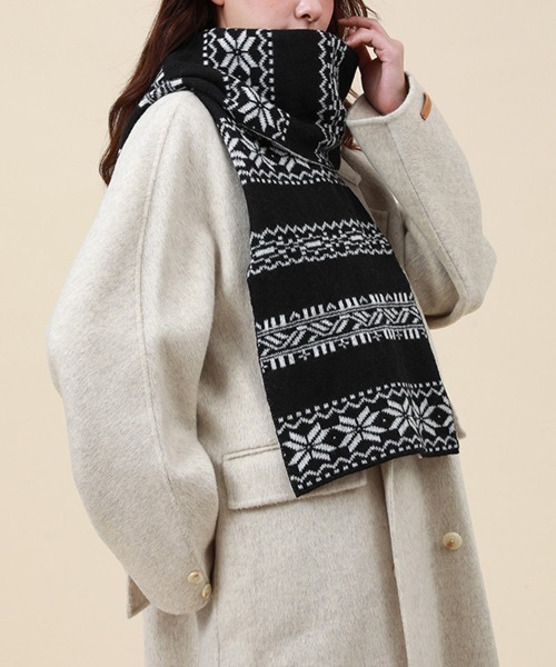 セール】ノルディック柄ニットマフラー 肩掛け秋冬（マフラー