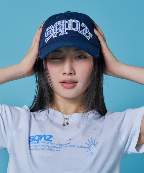 WEB限定 / ワッペン刺繍 / ギンガムロゴキャップ / sqnz gingham logo