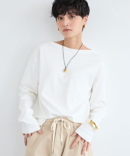 BARNYARDSTORM（バンヤードストーム）の「BARNYARDSTORM / ボートネックロンＴ / マシンウォッシャブル（Tシャツ/カットソー・レディース・ライトグレー/ホワイト/ブラウン・M/S）」の2枚目の写真