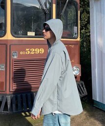 CLACO（クラコ）の「オーバーサイズナイロンフードシャツ（ブルーグレー）（シャツ/ブラウス）」