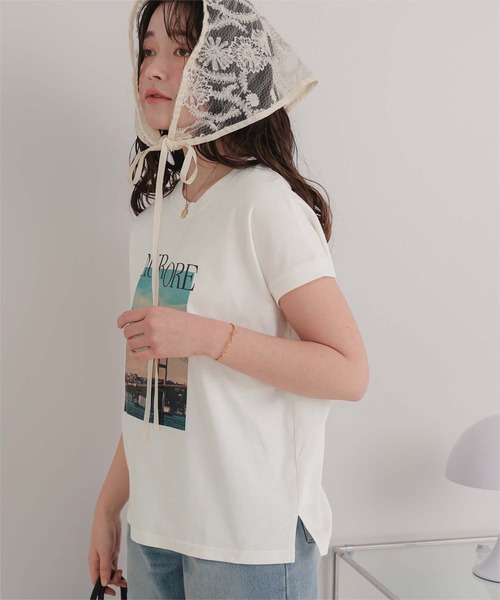titivate(ティティベイト)の「汗染み防止フォトプリントフレンチスリーブトップス(Tシャツ/カットソー・レディース・ホワイト系その他/ホワイト/グレイッシュベージュ/チャコール/グレー・FREE)」の11枚目の写真