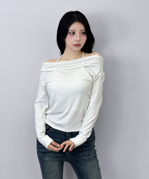 FOLLOWIN(フォロウィン)の「ドレープネック ロングスリーブトップス(Tシャツ/カットソー・レディース・ブラック/ホワイト/グレー・FREE)」の14枚目の写真