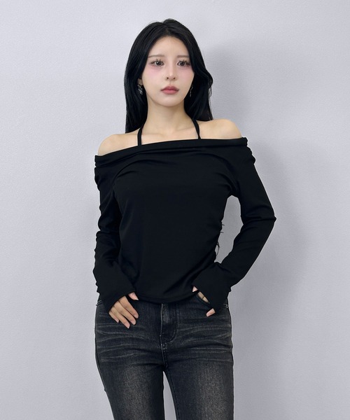 FOLLOWIN(フォロウィン)の「ドレープネック ロングスリーブトップス(Tシャツ/カットソー・レディース・ブラック/ホワイト/グレー・FREE)」の21枚目の写真