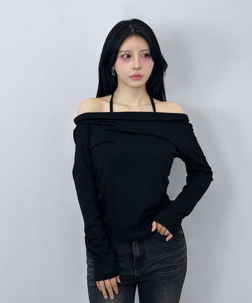 FOLLOWIN(フォロウィン)の「ドレープネック ロングスリーブトップス(Tシャツ/カットソー・レディース・ブラック/ホワイト/グレー・FREE)」の22枚目の写真