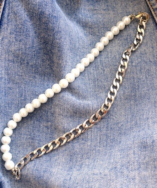 Fun & Daily（ファンアンドデイリー）の「F&D : ハーフパールチェーンネックレス（ネックレス・メンズ・シルバー・FREE）」の6枚目の写真